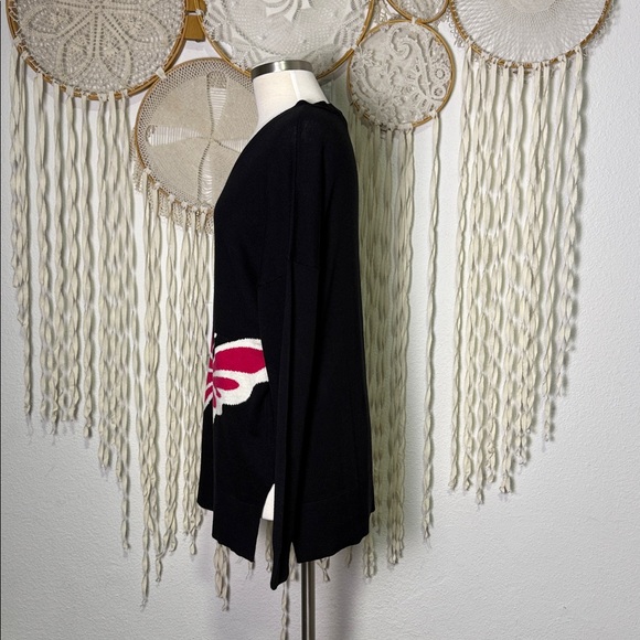 Laurie Felt Los Angeles Cashmere Blend V-Neck Butterfly Sweater Black and Pink S - Picture 6 of 12